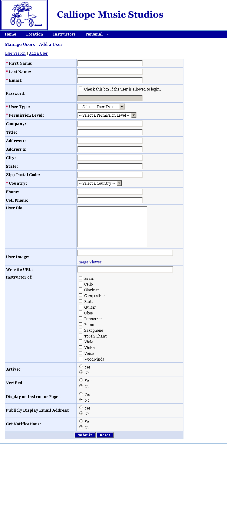 Manage Users - Add / Edit User Form