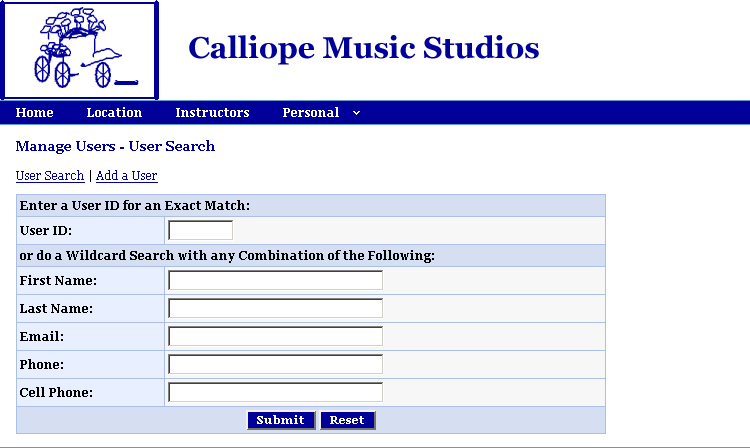Manage Users - Search Form