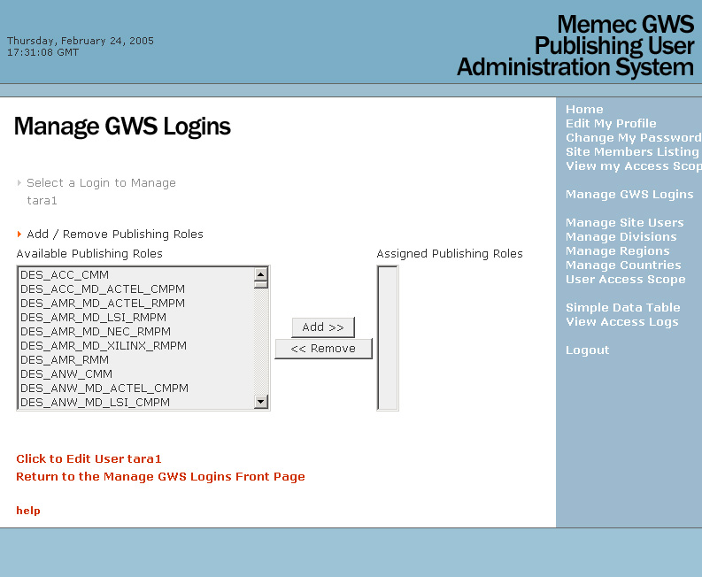 Add / Remove Publishing Roles