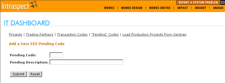 Pending Codes - Add a New Pending Code