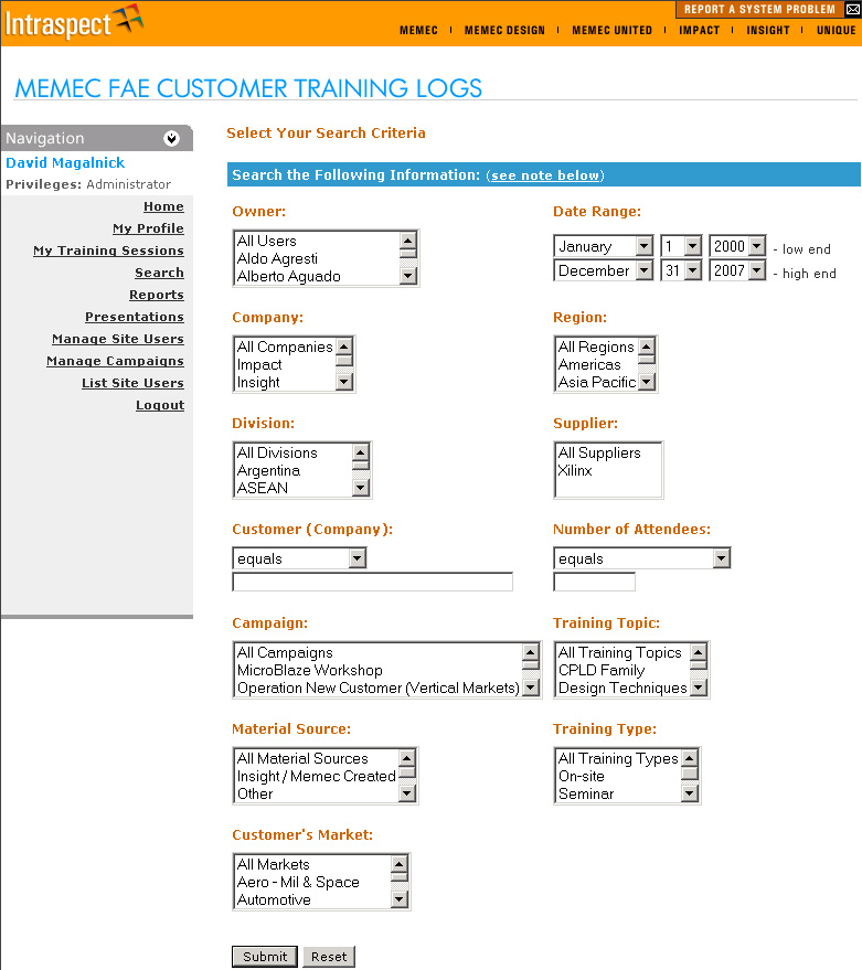 Search for Training Sessions