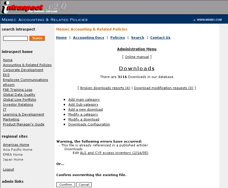 Downloads Admin - Warning: File Exists