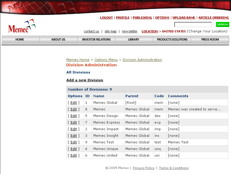Memec Division Administration