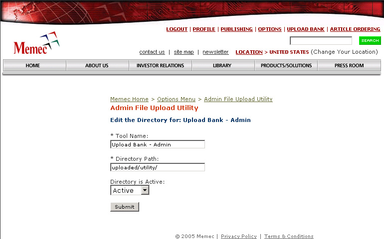 File Upload Utility - Edit an Upload Directory